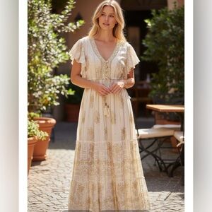 Elegant Cream and Gold Women's Dress